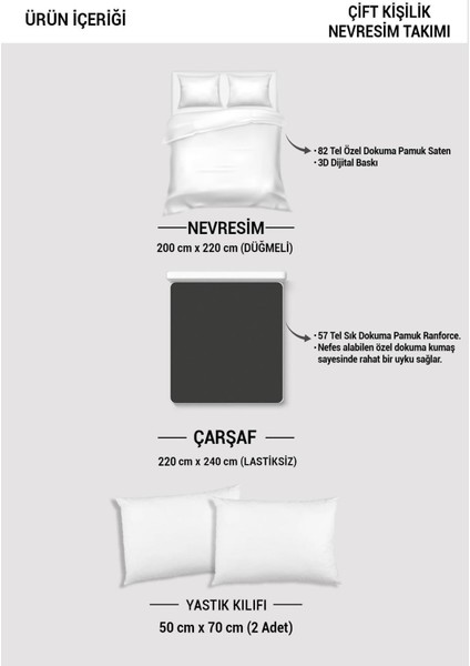 Pamuk Saten Lastikli Çarşaf Deluxe Koleksiyon Çift Kişilik 3D Brand Nevresim Takımı indirimleri