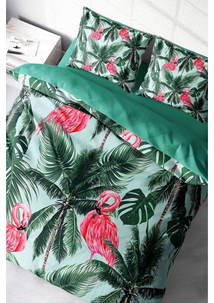 Doğal Pamuk Çift Kişilik 3D Digital Flamingo Iı Nevresim Takımı