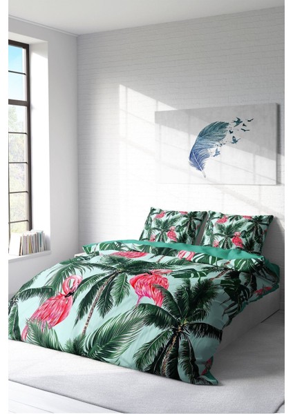 Doğal Pamuk Çift Kişilik 3D Digital Flamingo Iı Nevresim Takımı fiyatları