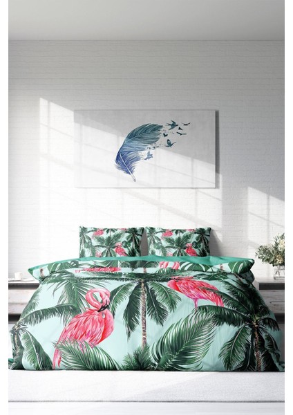 Doğal Pamuk Çift Kişilik 3D Digital Flamingo Iı Nevresim Takımı modelleri