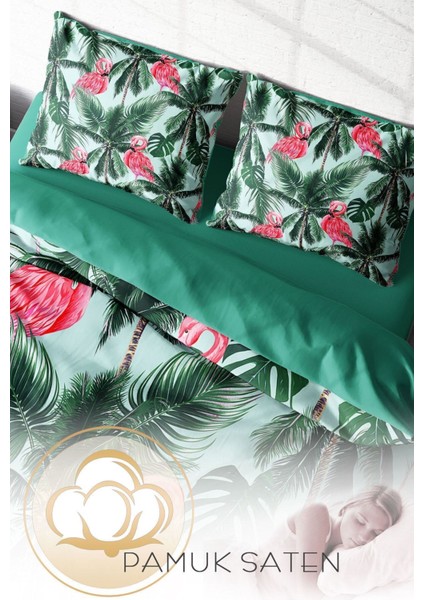 Doğal Pamuk Çift Kişilik 3D Digital Flamingo Iı Nevresim Takımı fırsatları