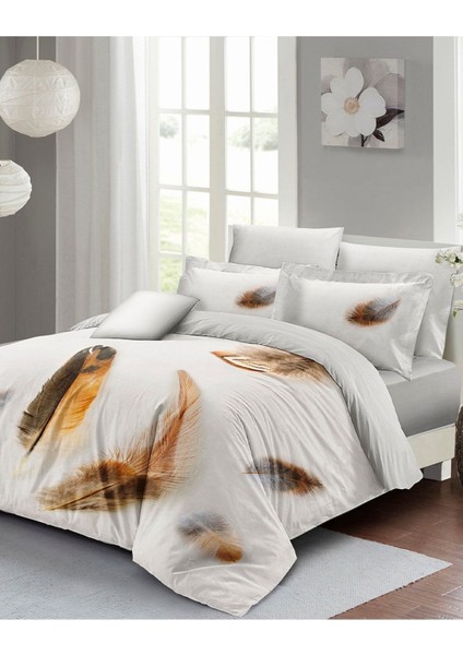 Çift Kişilik Sık Dokuma Pamuk Saten 3D Özel Tasarım Lucky Feather Nevresim Takımı