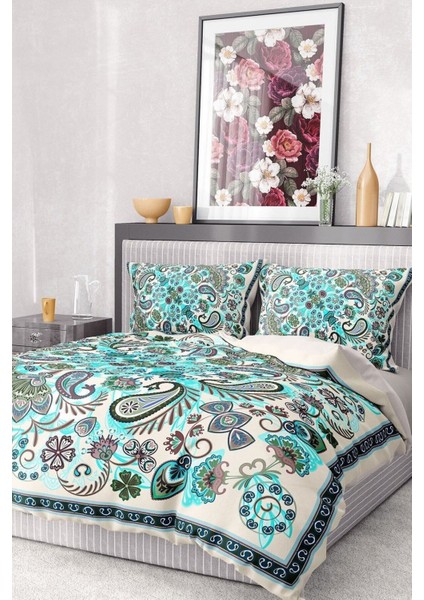 Pamuk Saten Lastikli Çarşaf Deluxe Çift Kişilik 3D Blue Nevresim Takımı