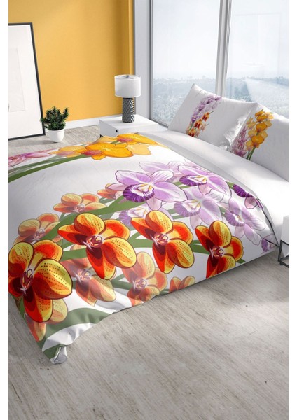 Orchid 3D Pamuk Saten Çift Kişilik Nevresim Takımı