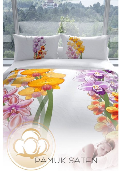Orchid 3D Pamuk Saten Çift Kişilik Nevresim Takımı fırsatları