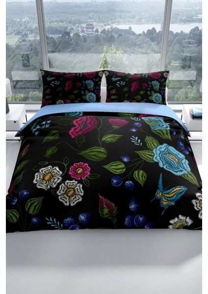 Flower Black 3D Pamuk Saten Çift Kişilik Nevresim Seti Nevresim Takımı fiyatları