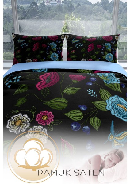 Flower Black 3D Pamuk Saten Çift Kişilik Nevresim Seti Nevresim Takımı fırsatları