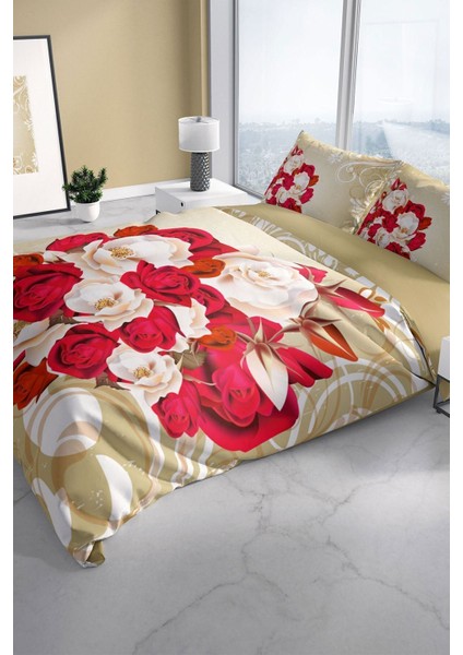 ROSE1007 3D Pamuk Saten Çift Kişilik Nevresim Seti Nevresim Takımı