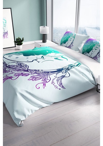 Doğal Pamuk Çift Kişilik 3D Digitalperlasera Moon Nevresim Takımı