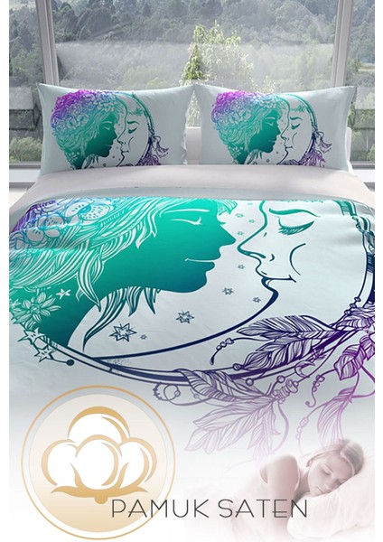 Doğal Pamuk Çift Kişilik 3D Digitalperlasera Moon Nevresim Takımı fırsatları