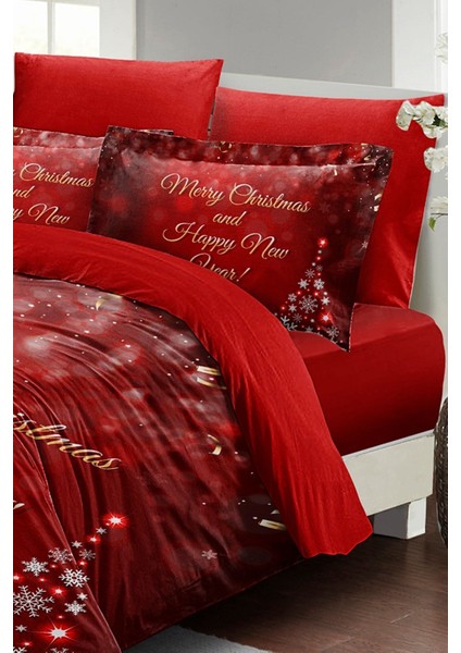 Yılbaşı Süsü Happy New Noel Pamuk Saten 3D Çift Kişilik Nevresim Takımı fiyatları