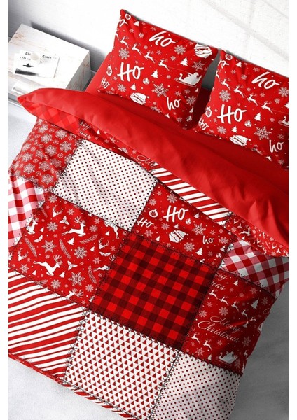 Yılbaşı Süsü Ekose Noel Pamuk Saten 3D Çift Kişilik Nevresim Takımı modelleri