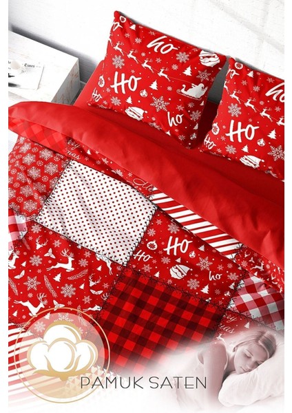 Yılbaşı Süsü Ekose Noel Pamuk Saten 3D Çift Kişilik Nevresim Takımı fırsatları