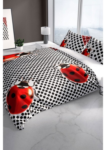 Ladybug 3D Pamuk Saten Çift Kişilik Nevresim Takımı