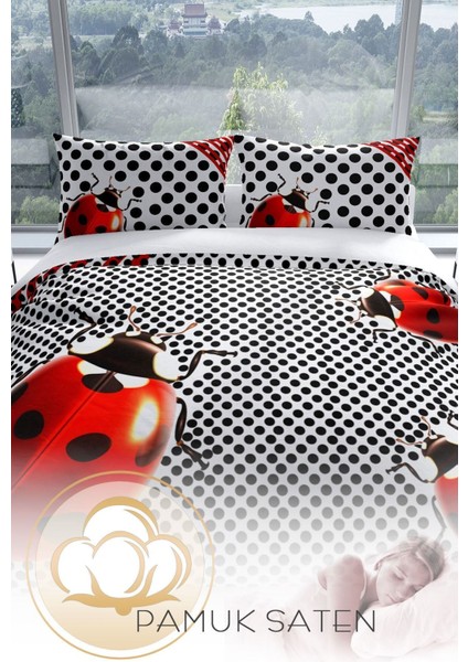Ladybug 3D Pamuk Saten Çift Kişilik Nevresim Takımı fırsatları