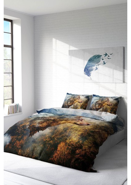 Doğal Pamuk Çift Kişilik 3D Digital Wolfface Nevresim Takımı fiyatları