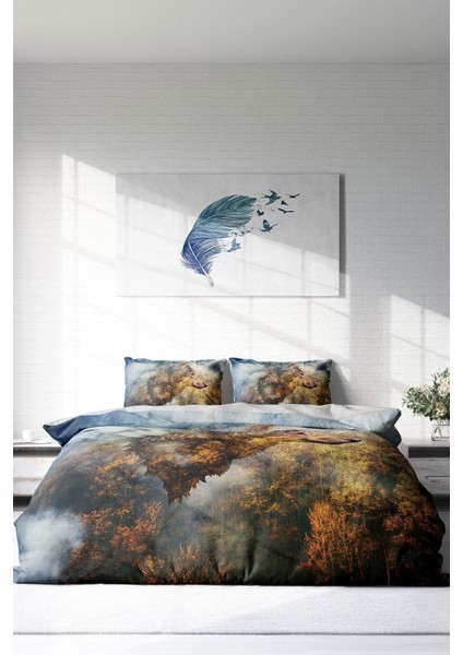 Doğal Pamuk Çift Kişilik 3D Digital Wolfface Nevresim Takımı modelleri