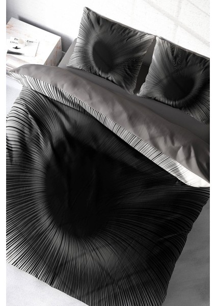 Doğal Pamuk Çift Kişilik 3D Digital Gray Wortex Nevresim Takımı
