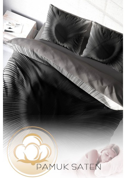 Doğal Pamuk Çift Kişilik 3D Digital Gray Wortex Nevresim Takımı fırsatları