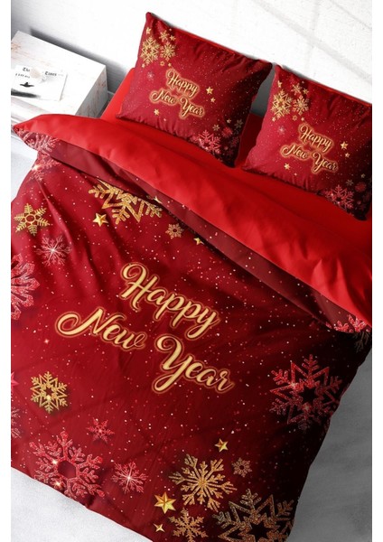 Yılbaşı Nevresim Takım Doğal Pamuk Merry Christmas Çift Kişilik Crystal Nevresim Takımı