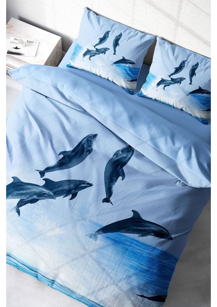 Çift Kişilik Sık Dokuma Pamuk Saten 3D Özel Tasarım Dolphin2 Nevresim Takımı