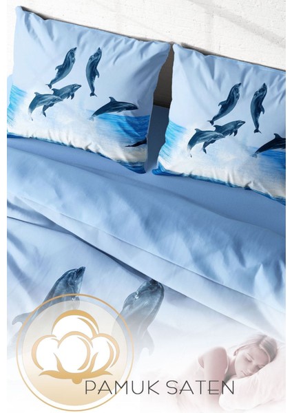 Çift Kişilik Sık Dokuma Pamuk Saten 3D Özel Tasarım Dolphin2 Nevresim Takımı fırsatları