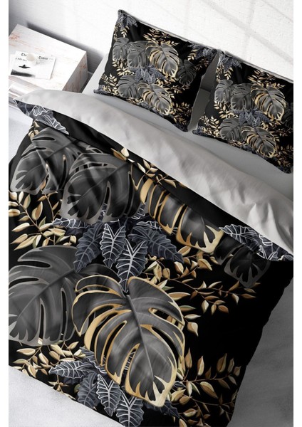 Doğal Pamuk Çift Kişilik 3D Digital Leaf Nevresim Takımı