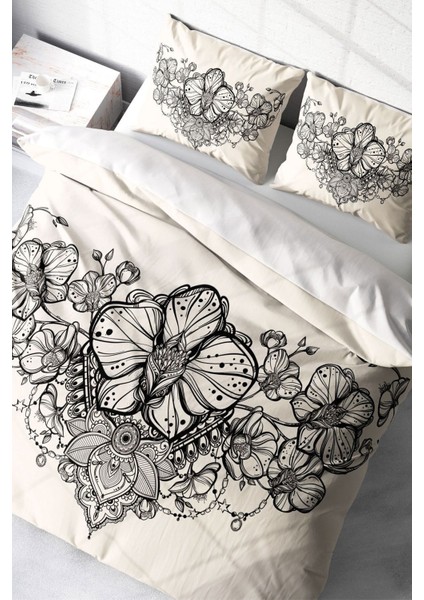 Doğal Pamuk Çift Kişilik 3D Digital Gray Lines Nevresim Takımı