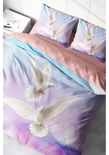 Doğal Pamuk Çift Kişilik 3D Digital Pigeon Nevresim Takımı