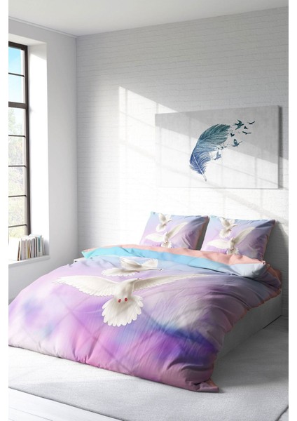 Doğal Pamuk Çift Kişilik 3D Digital Pigeon Nevresim Takımı fiyatları