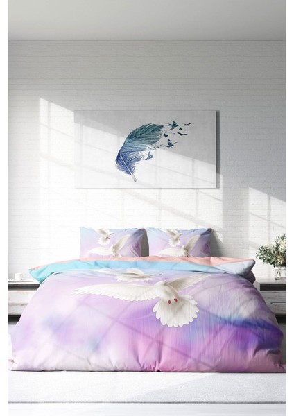 Doğal Pamuk Çift Kişilik 3D Digital Pigeon Nevresim Takımı modelleri