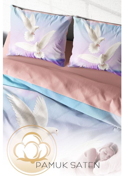 Doğal Pamuk Çift Kişilik 3D Digital Pigeon Nevresim Takımı fırsatları