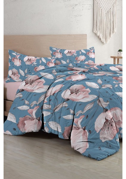 Çift Kişilik Lastikli Çarşaflı Pamuk Saten Blue Rose Nevresim Takımı modelleri