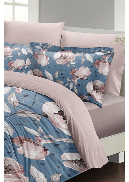 Çift Kişilik Lastikli Çarşaflı Pamuk Saten Blue Rose Nevresim Takımı fırsatları