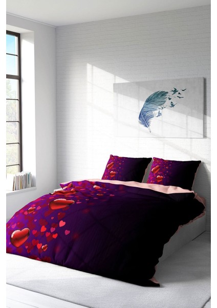 Çift Kişilik Sık Dokuma Pamuk Saten 3D Özel Tasarım Sevgililer Günü V Nevresim Takımı fiyatları