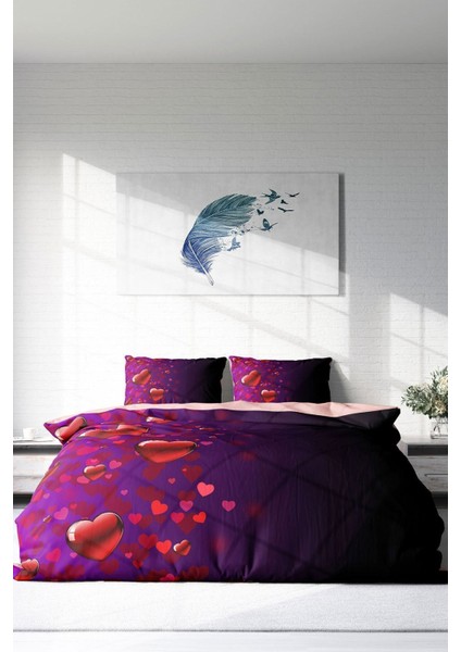 Çift Kişilik Sık Dokuma Pamuk Saten 3D Özel Tasarım Sevgililer Günü V Nevresim Takımı modelleri