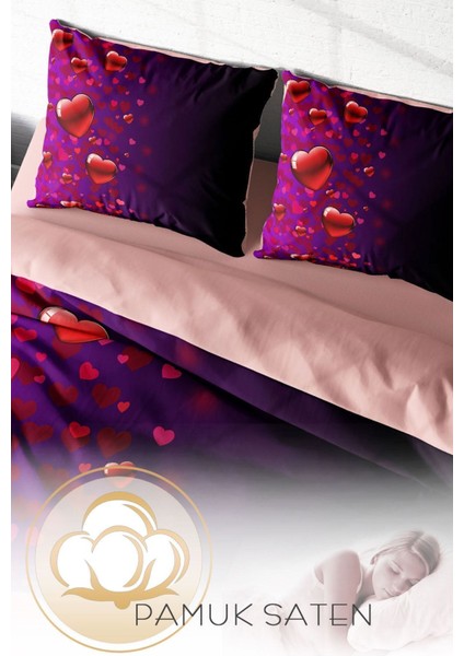 Çift Kişilik Sık Dokuma Pamuk Saten 3D Özel Tasarım Sevgililer Günü V Nevresim Takımı fırsatları