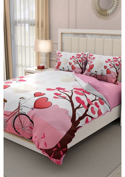Çift Kişilik Lastikli Çarşaflı Sevgililer Günü % 100 Pamuk Saten Dilek Ağacı Nevresim Takımı fiyatları
