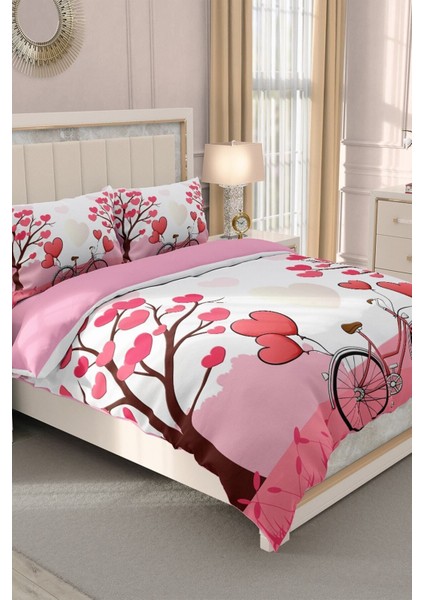 Çift Kişilik Lastikli Çarşaflı Sevgililer Günü % 100 Pamuk Saten Dilek Ağacı Nevresim Takımı modelleri