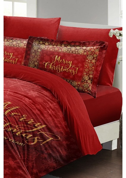 Yılbaşı Çift Kişilik Nevresim Lastikli Çarşaflı Pamuk Saten Red Christmas Nevresim Takımı fiyatları