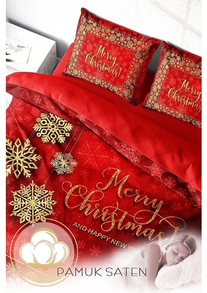 Yılbaşı Çift Kişilik Nevresim Lastikli Çarşaflı Pamuk Saten Red Christmas Nevresim Takımı fırsatları