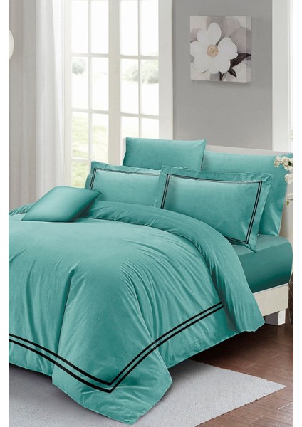 Çift Kişilik Sık Dokuma Pamuk Saten 3D Özel Tasarım Luxury Su Yeşili Nevresim Takımı