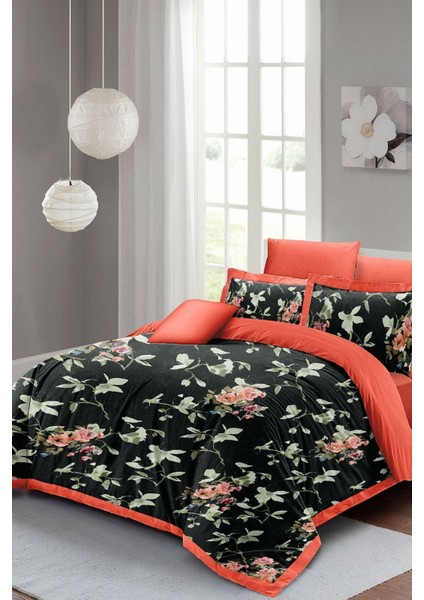Çift Kişilik Sık Dokuma Pamuk Saten 3D Özel Tasarım Black Somon Flower Nevresim Takımı