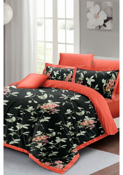 Çift Kişilik Sık Dokuma Pamuk Saten 3D Özel Tasarım Black Somon Flower Nevresim Takımı fiyatları