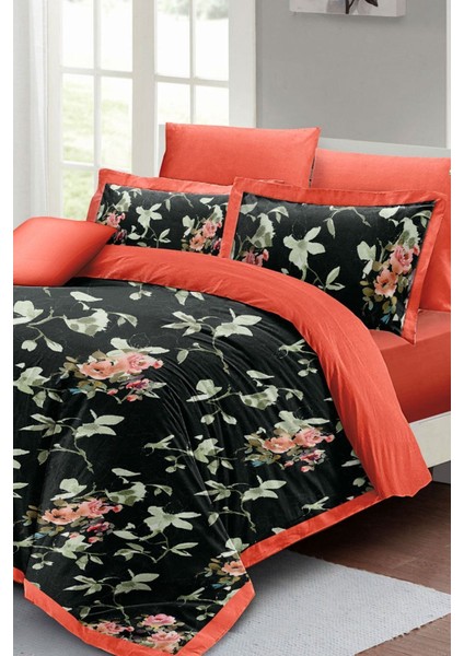 Çift Kişilik Sık Dokuma Pamuk Saten 3D Özel Tasarım Black Somon Flower Nevresim Takımı modelleri