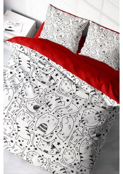 Çift Kişilik Sık Dokuma Pamuk Saten 3D Özel Tasarım Catsy Nevresim Takımı