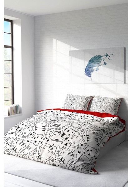 Çift Kişilik Sık Dokuma Pamuk Saten 3D Özel Tasarım Catsy Nevresim Takımı fiyatları