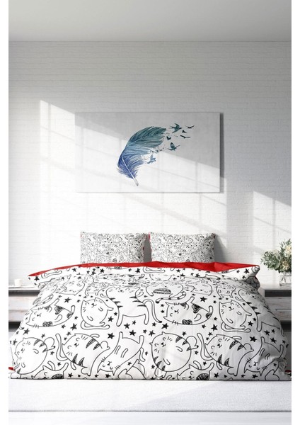 Çift Kişilik Sık Dokuma Pamuk Saten 3D Özel Tasarım Catsy Nevresim Takımı modelleri