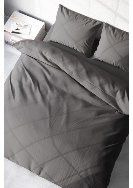 Doğal Pamuk Çift Kişilik 3D Digital Gri Lux Pamuk Ranforce Nevresim Takımı