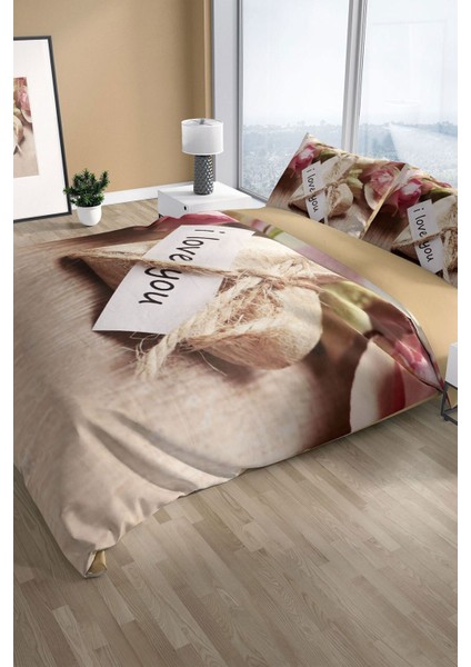 Love You 3D Pamuk Saten Çift Kişilik Nevresim Seti Nevresim Takımı